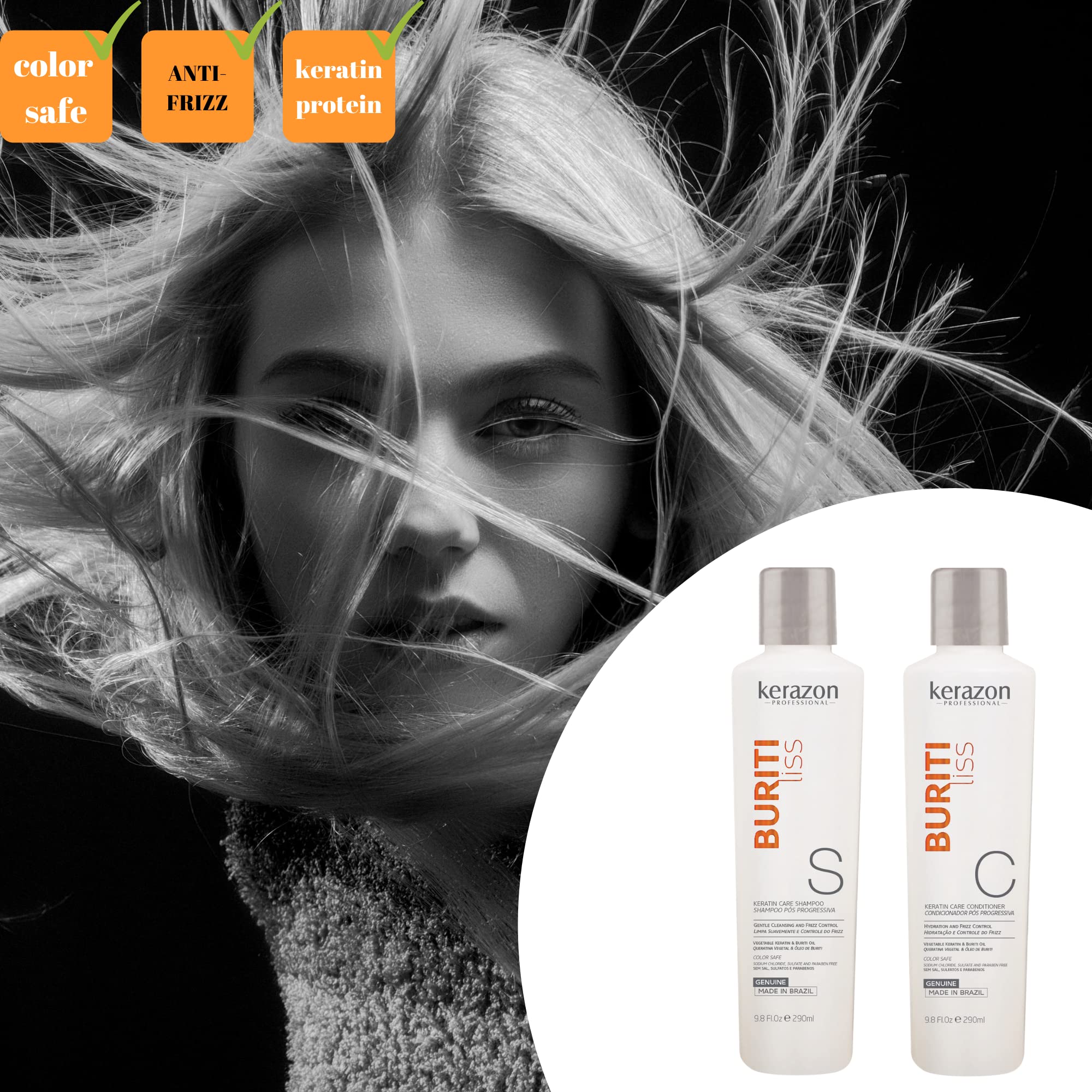 Kerazon Professional Après-shampoing en bouteille, apporte douceur et hydratation.