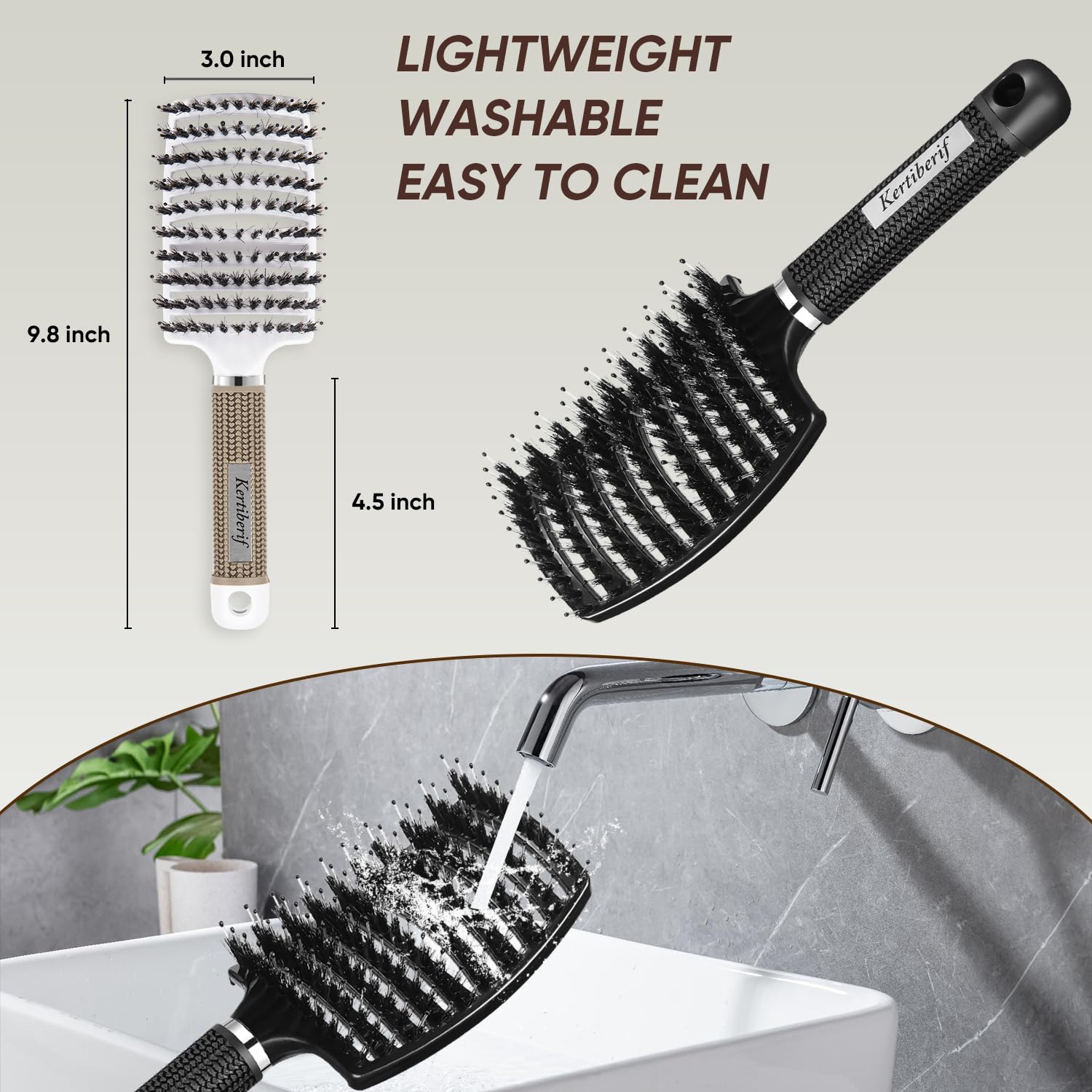 Brosse Kertiberif rangement pratique avec trou et aimant.