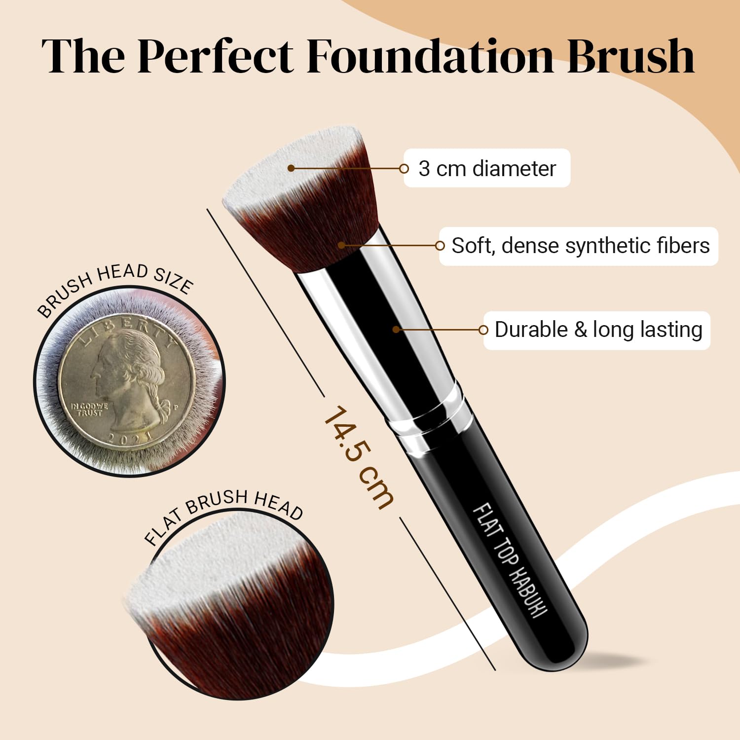 Pinceau KESHIMA Flat Top Kabuki pour base crème avec fini homogène.