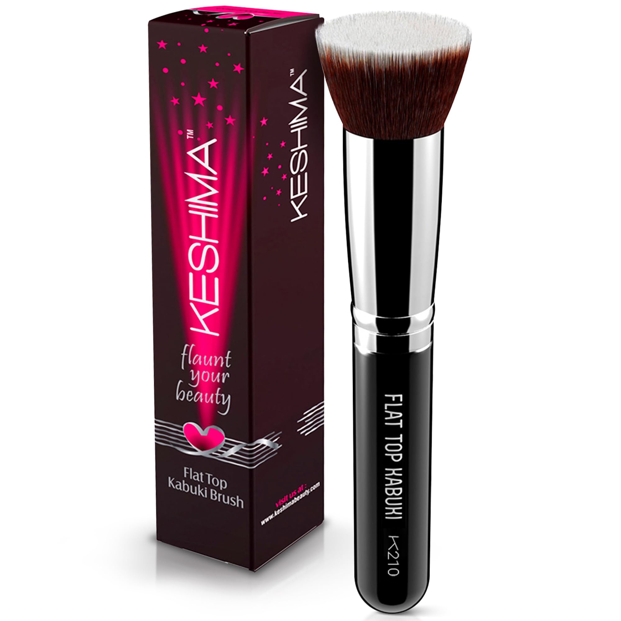 Pinceau KESHIMA Flat Top Kabuki pour application lisse sur fond liquide.