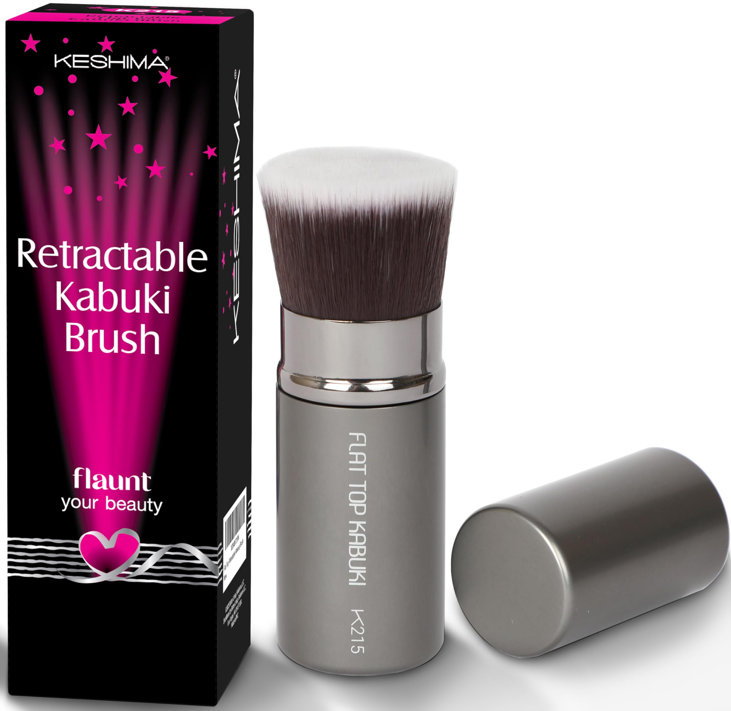 Pinceau Kabuki retractable Keshima pour fond de teint liquide, application fluide et homogène.