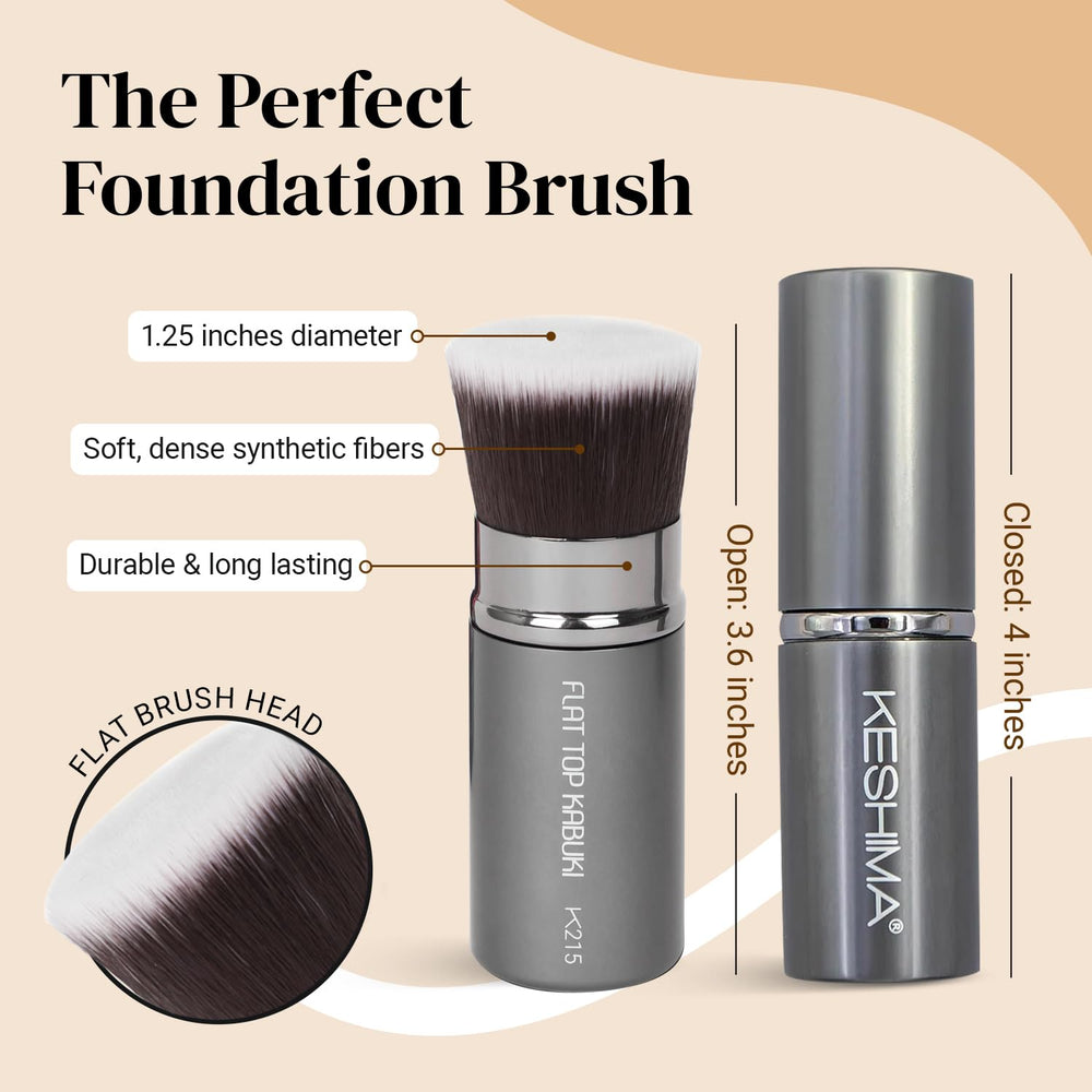 Pinceau Kabuki retractable Keshima pour poudre, fini léger et naturel.