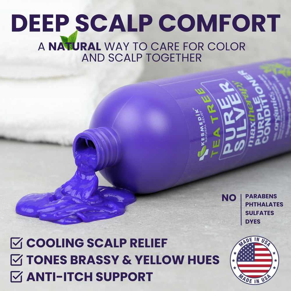 KESMEDIK Tea Tree Purple Conditioner, apres-decoloration: soin apaisant du cuir chevelu.