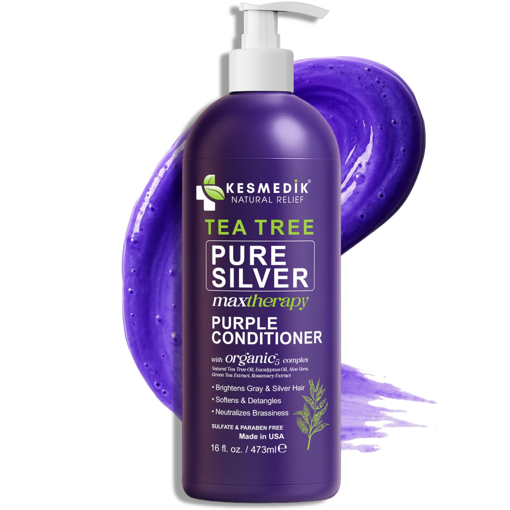 KESMEDIK Tea Tree Purple Conditioner, flacon: anti-brassage pour blondes et gris.