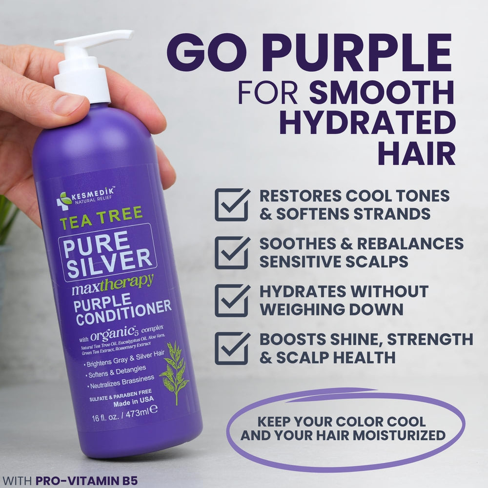 KESMEDIK Tea Tree Purple Conditioner, texture-creme: hydratation légère sans alourdir.