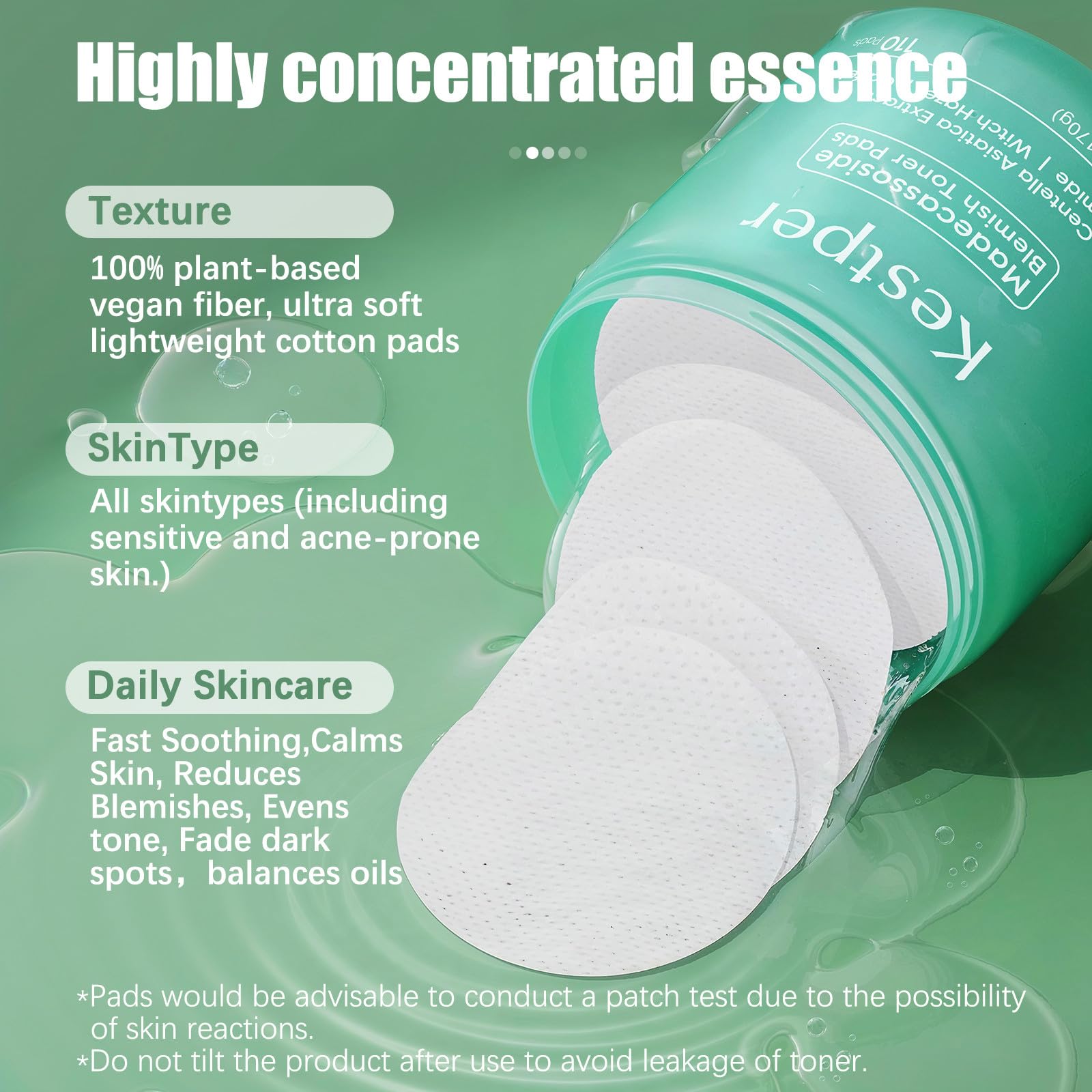 Kestper Toner Pads Centella Asiatica routine douce adaptée à tous les types de peau.
