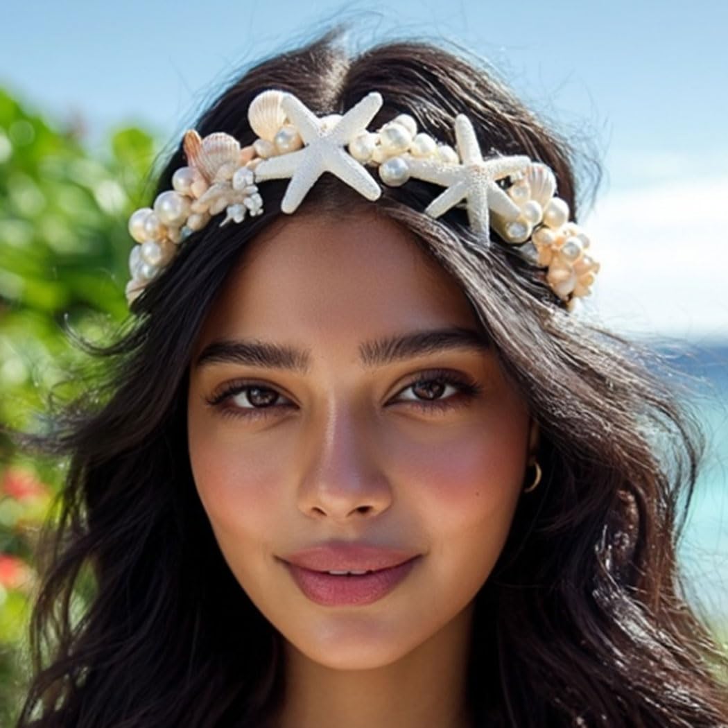 Kesvb bandeau coquillages perlés, style bohème pour plage et festivals.