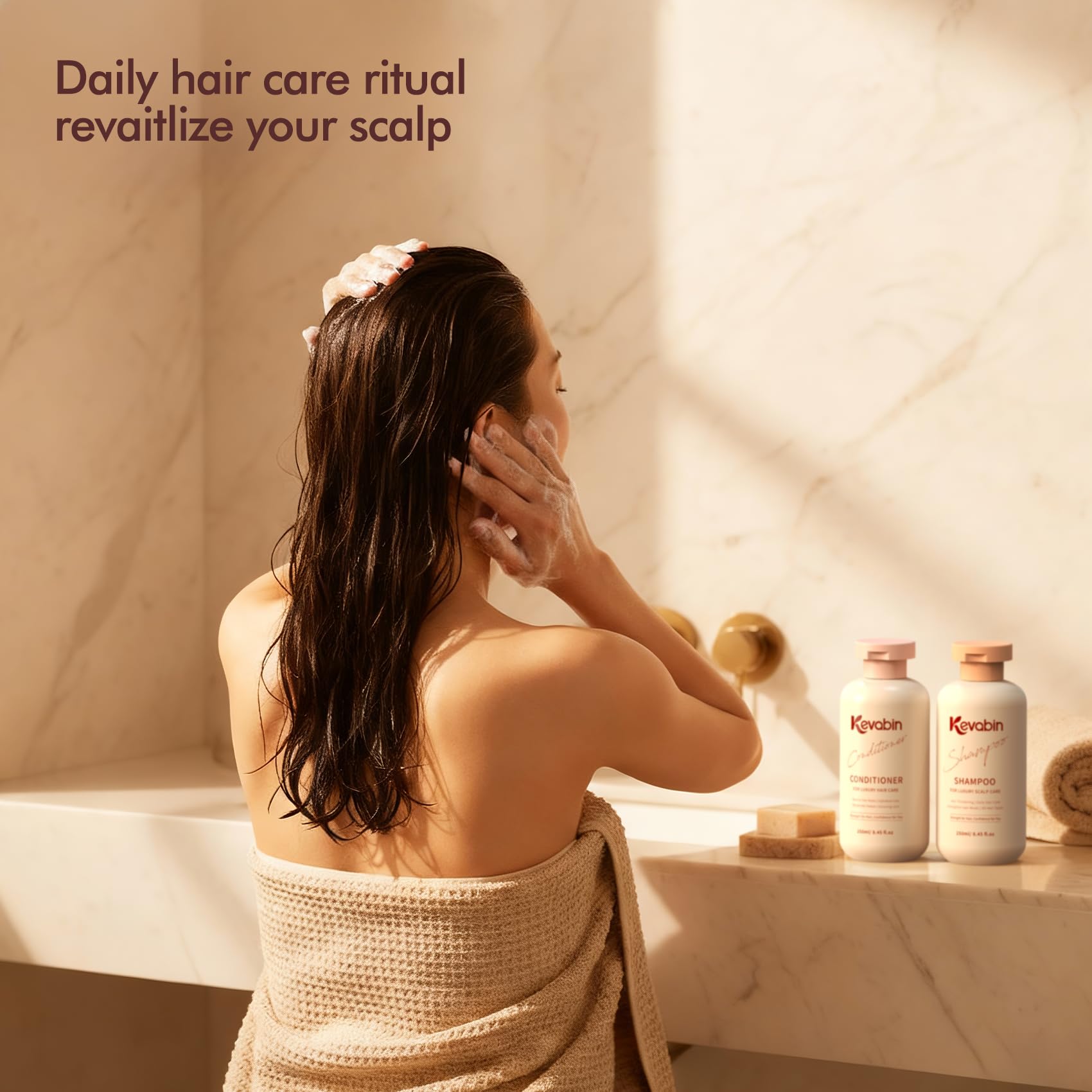 Routine quotidienne Kevabin pour cheveux fins avec potentiel volume.
