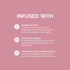 Ingrédients lotus et bambou, formulation enrichissante pour plus de brillance.