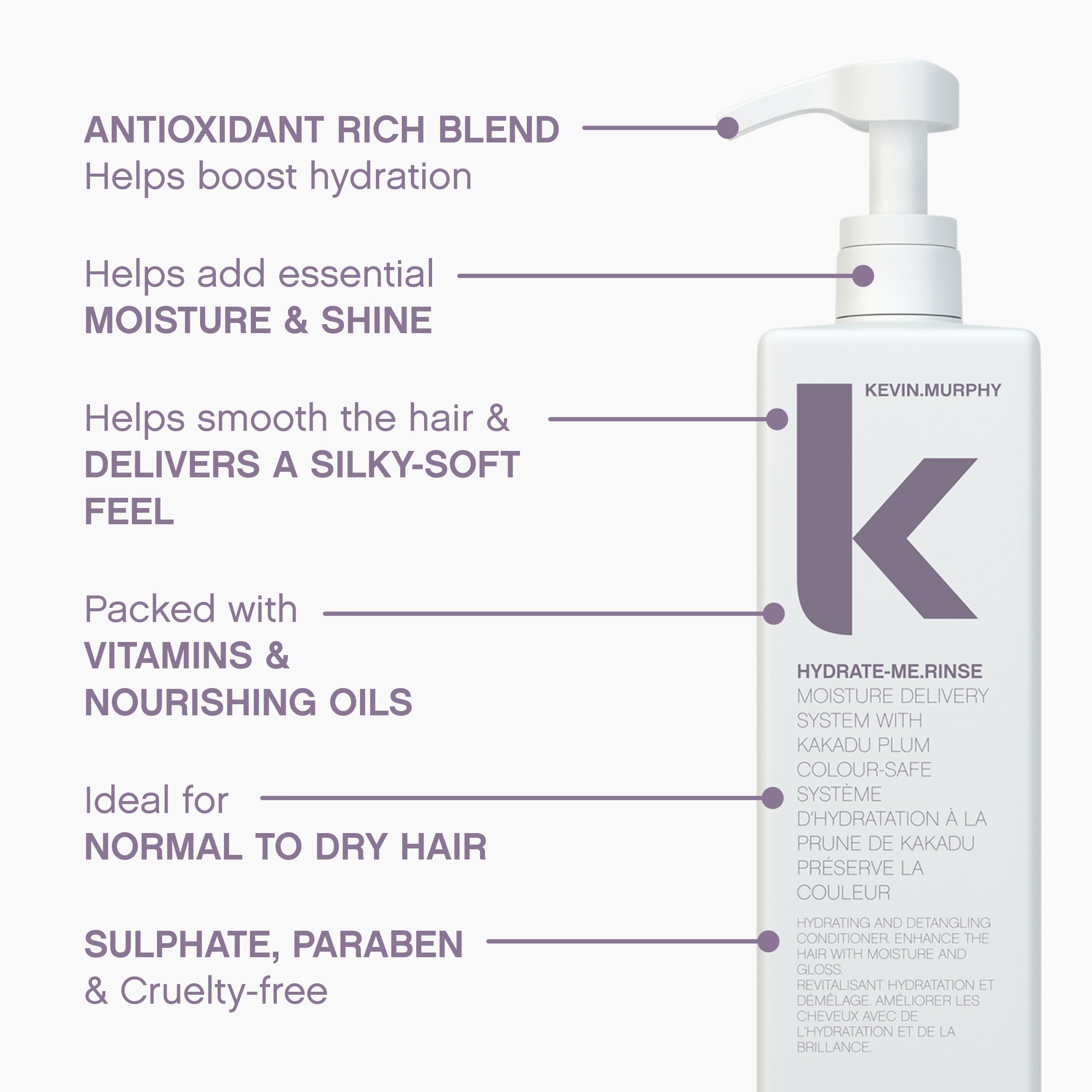 KEVIN.MURPHY HYDRATE-ME.RINSE - Formule sans sulfates et sans parabènes pour couleur protégée.