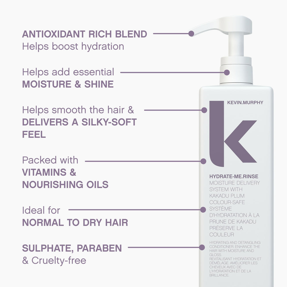 KEVIN.MURPHY HYDRATE-ME.RINSE - Formule sans sulfates et sans parabènes pour couleur protégée.