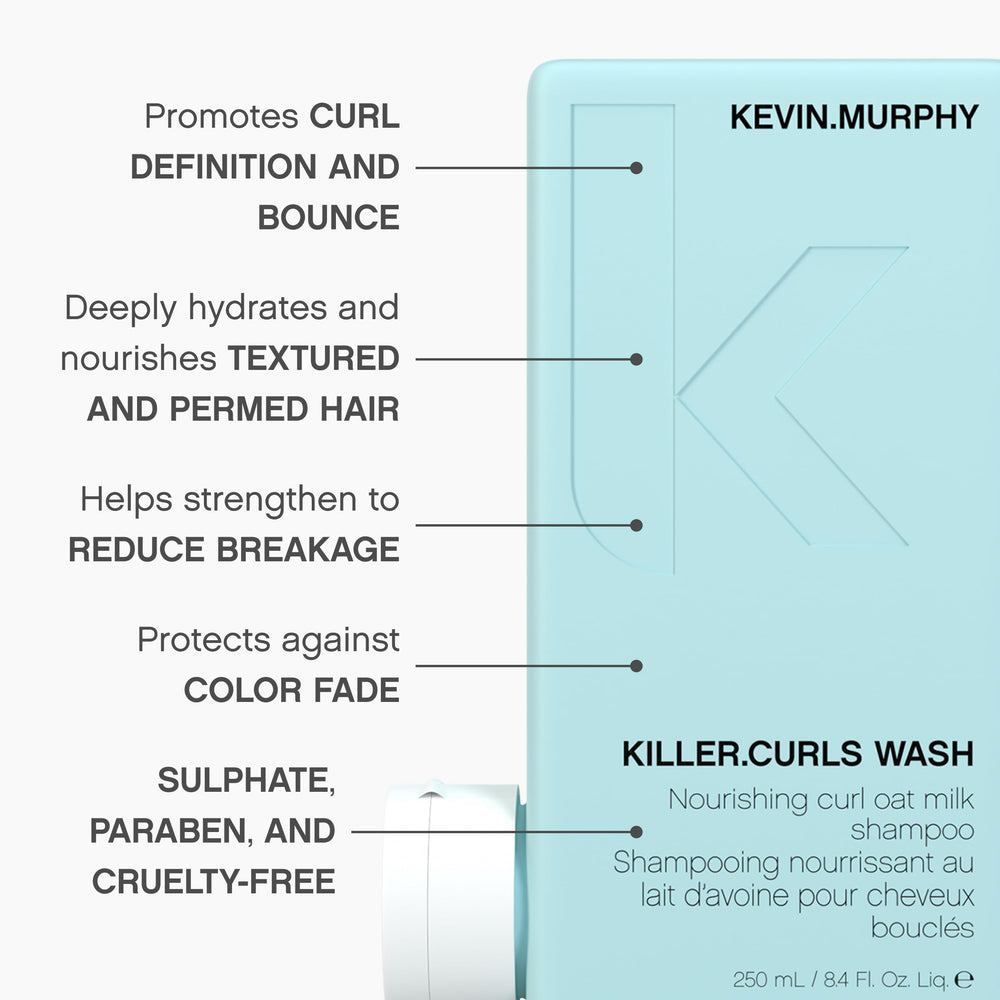 KEVIN.MURPHY KILLER.CURLS WASH – Ingrédients avoine et huile de soja nourrissent les boucles.