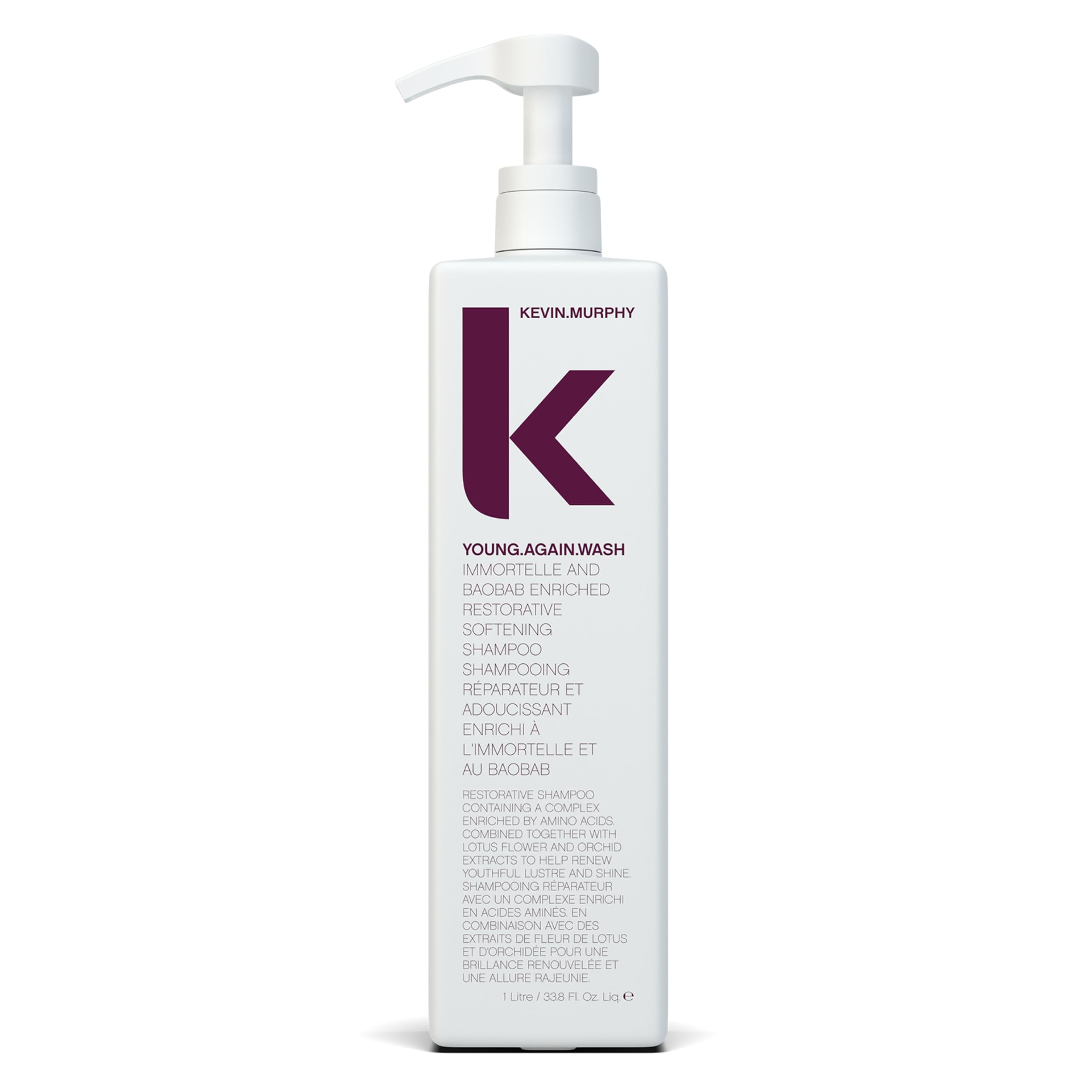 Kevin.MURPHY YOUNG.AGAIN.WASH sur la bouteille, hydratation durable pour cheveux secs