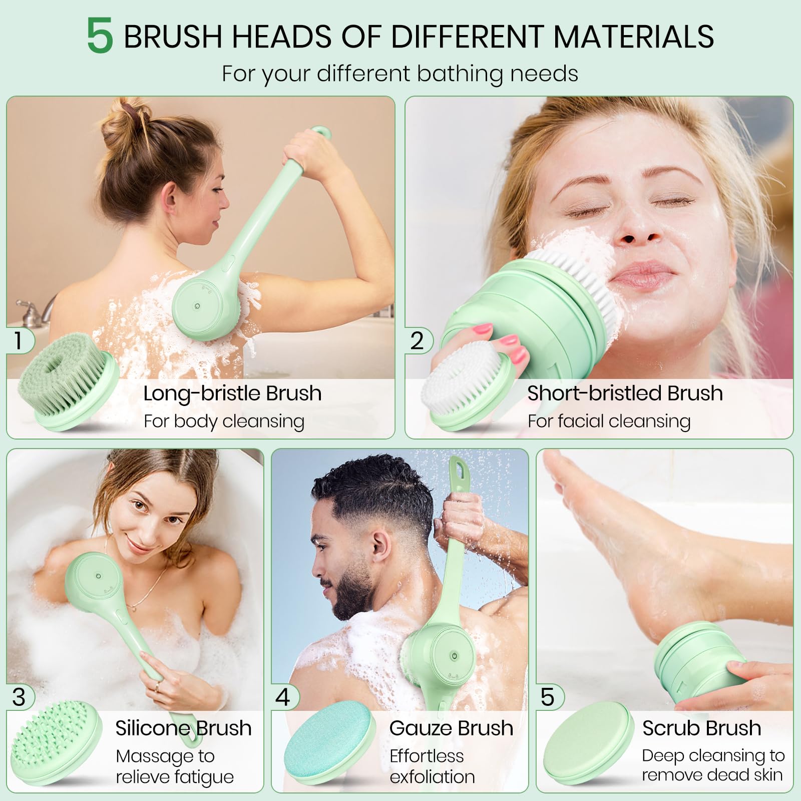 Keweis têtes brosse corps 5 fonctions, adaptées à chaque zone.