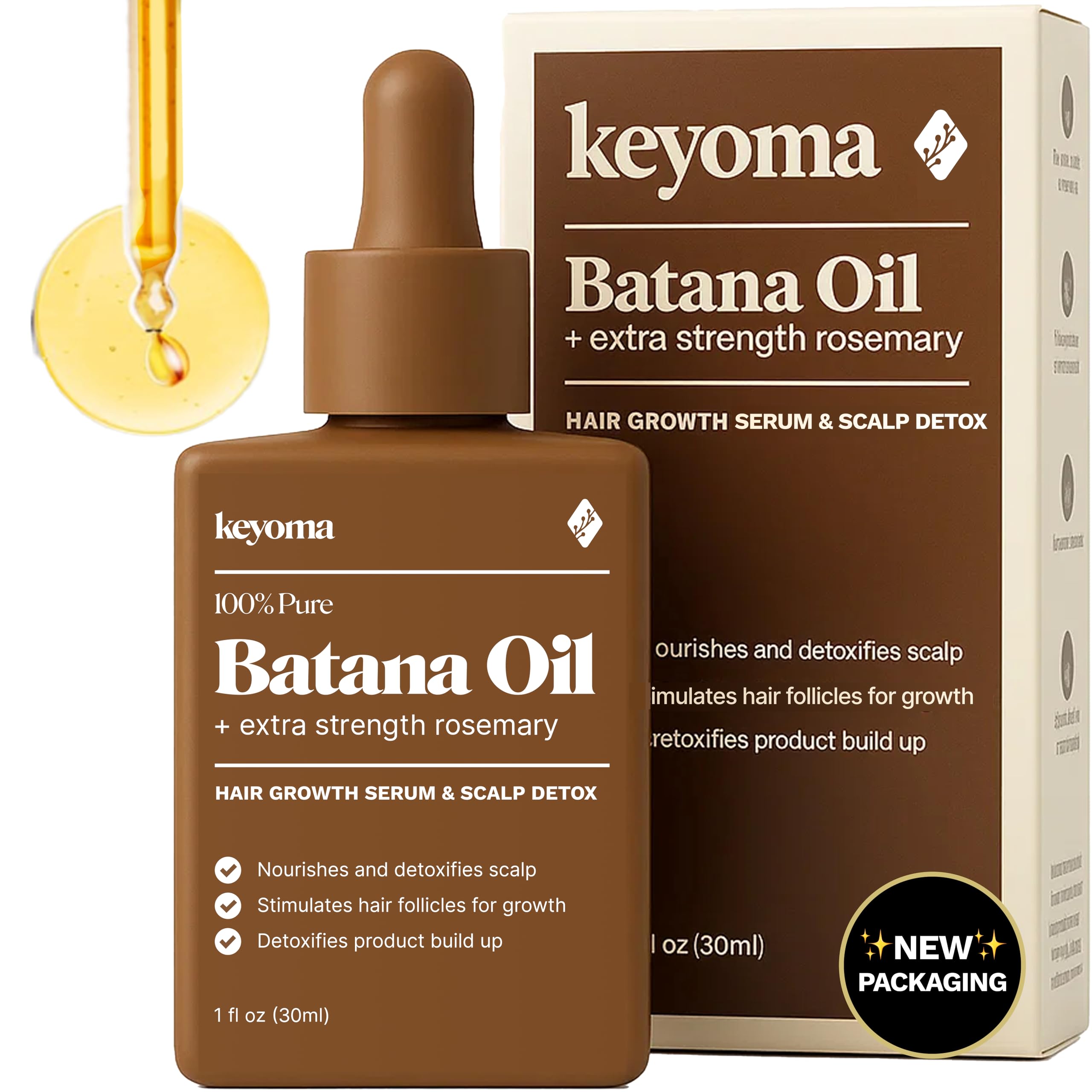 Keyoma huile de Batana en flacon avec romarin, soin capillaire nourrissant.