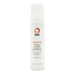 Bouteille pompe Keys Island Rx, nettoyant visage moussant pour peaux sensibles.