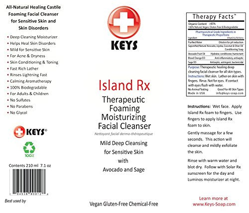 Étiquette Keys Island Rx, emballage naturel idéal pour le rituel quotidien du soin.