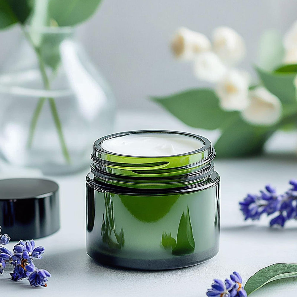 Bocal KEYWING en verre vert léger, parfait pour le voyage et les échantillons.