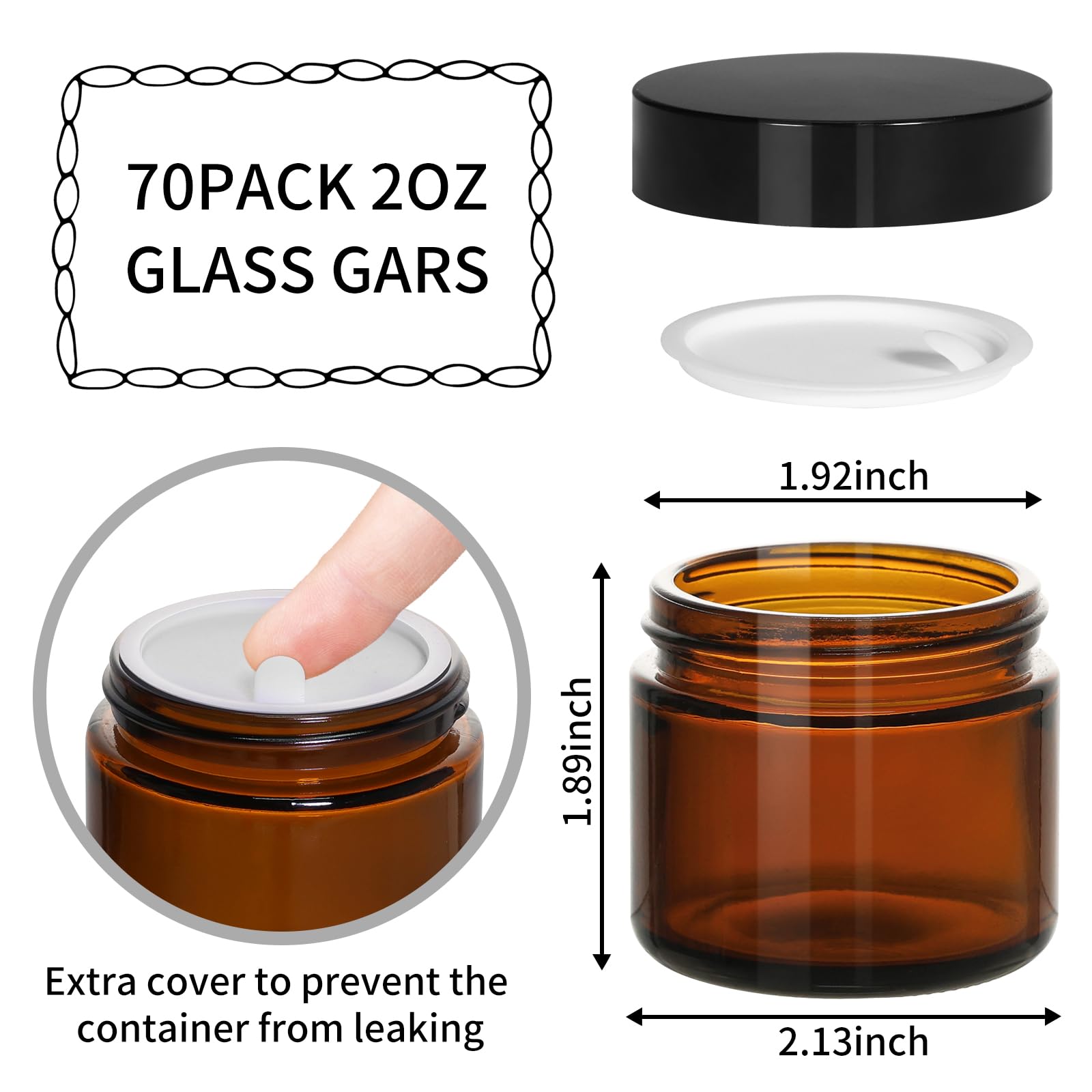 KEYWING bocaux en verre ambré 2oz avec joint intérieur pour fermeture fiable.