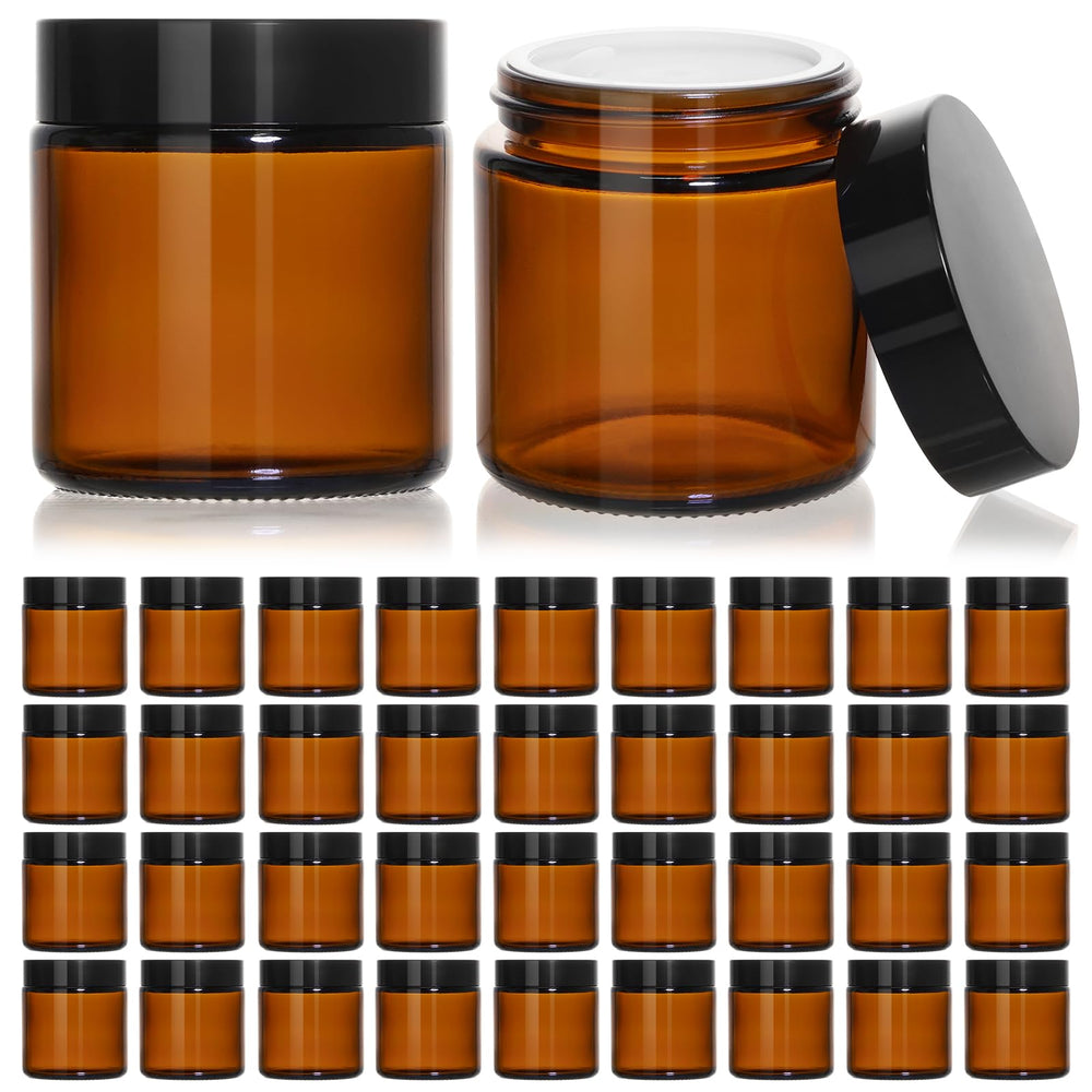 KEYWING bocaux en verre ambre 4oz avec couvercle noir, protection UV et présentation soignée.