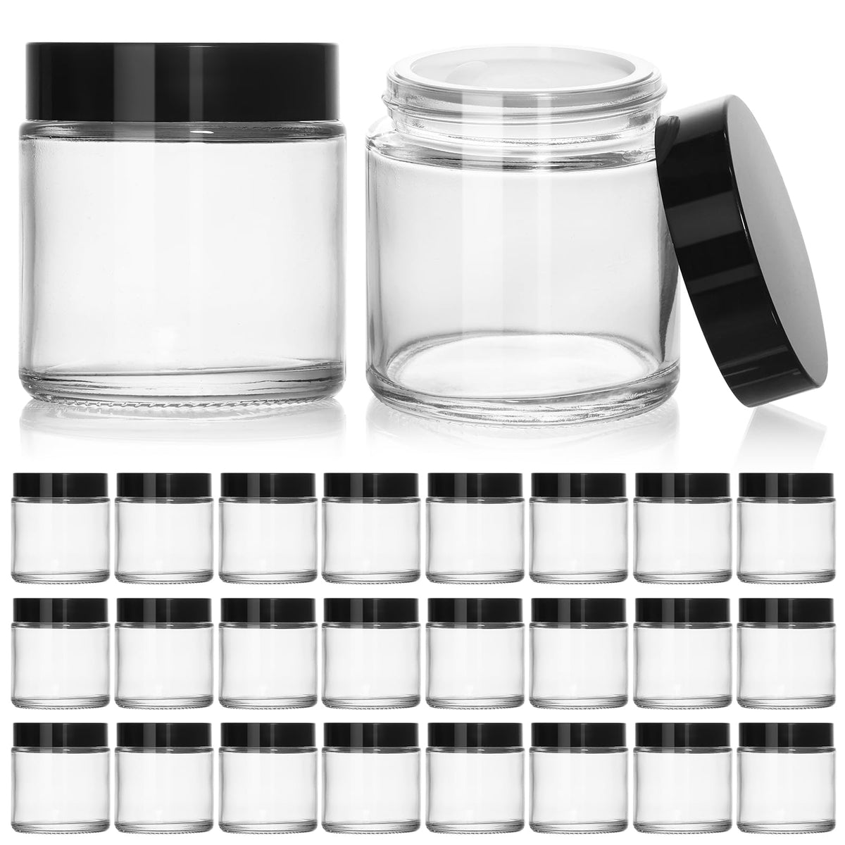 Pots en verre KEYWING 4oz rond avec couvercle noir, idéaux pour crèmes et lotions.