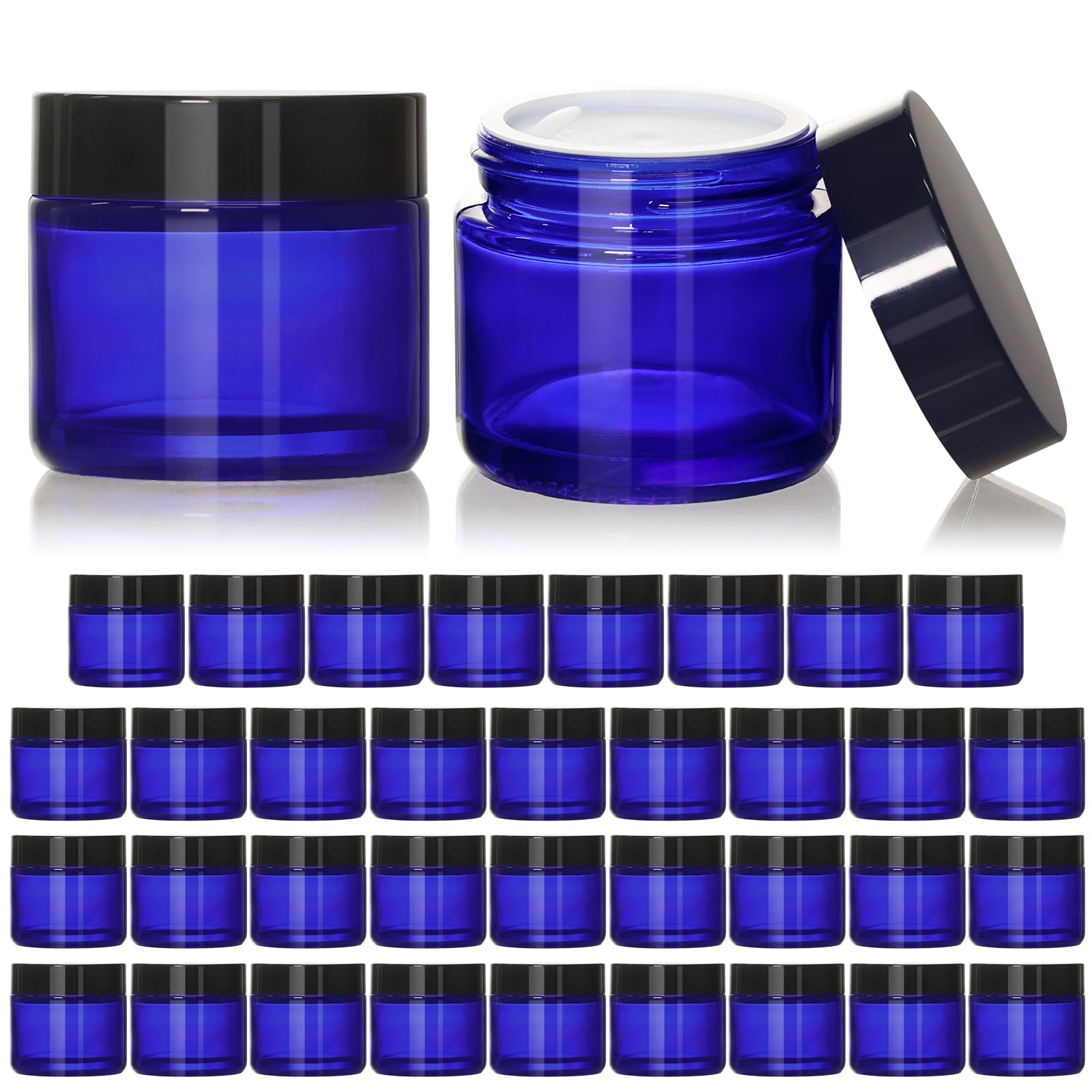 KEYWING pot-verre-bleu-2oz-bouchon-noir, parfait pour stocker vos cosmétiques.