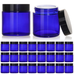 KeyWING pot-verre-bleu-4oz-couvercle-noir, idéal pour crèmes et lotions en voyage.