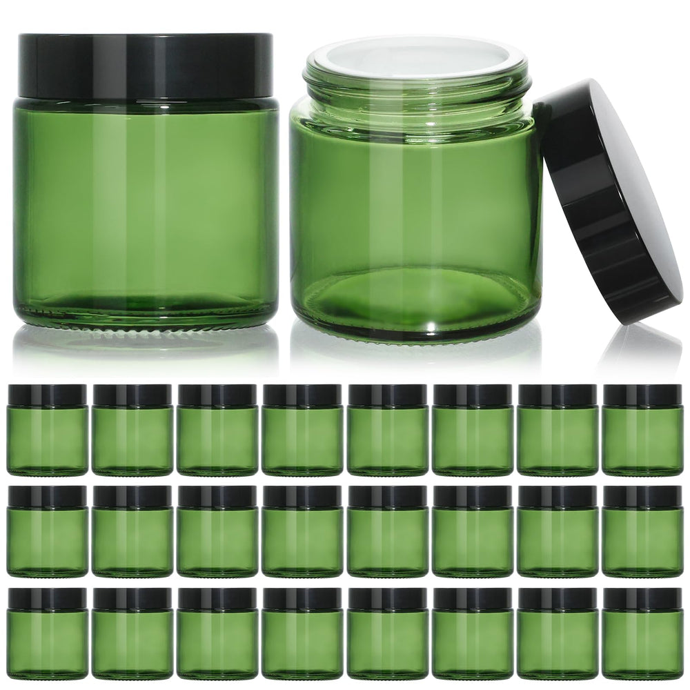 Keywing pot-verre-vert-4oz avec couvercle noir, idéal pour crèmes et lotions.