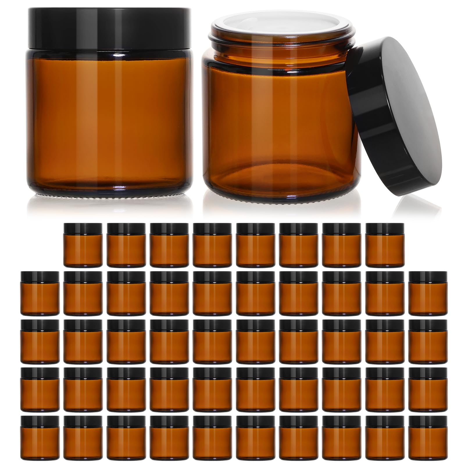 KEYWING pot en verre ambré 118 ml avec couvercle noir prêt pour produits cosmétiques.
