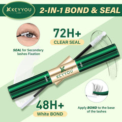 KEYYOU 2-in-1 lash glue with application brush for even coverage.