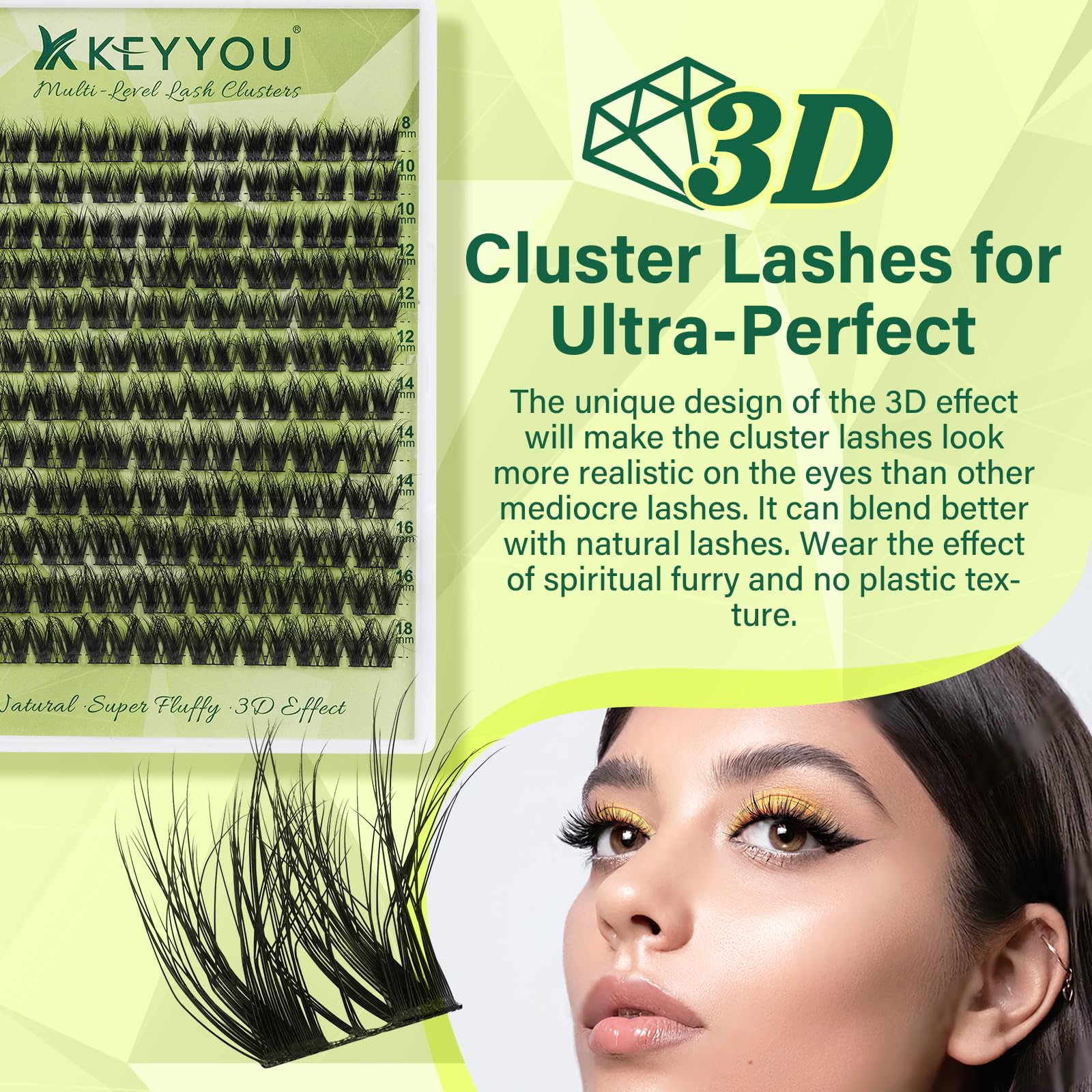 KEYYOU amas-cils 8-18mm-mix: longueurs variées pour volume personnalisé.