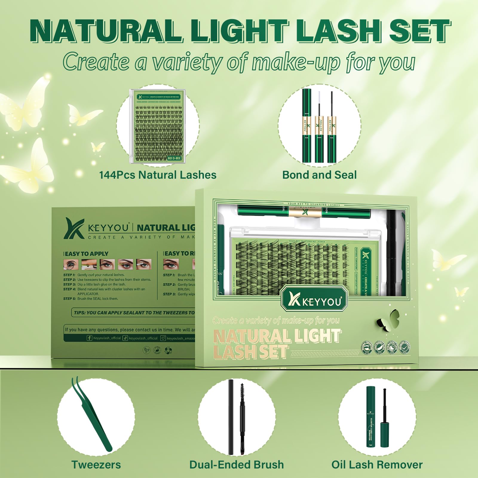 KEYYOU applicateur-brosse clusters cils, pose précise et rapide