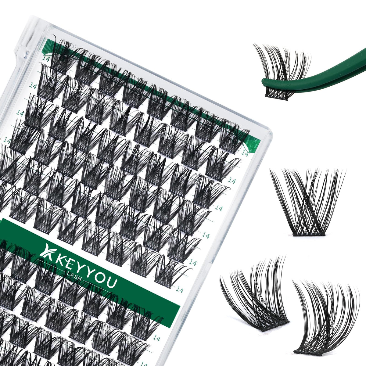 KEYYOU cils en grappes 96 pièces: plateau compact pour application rapide et économique.