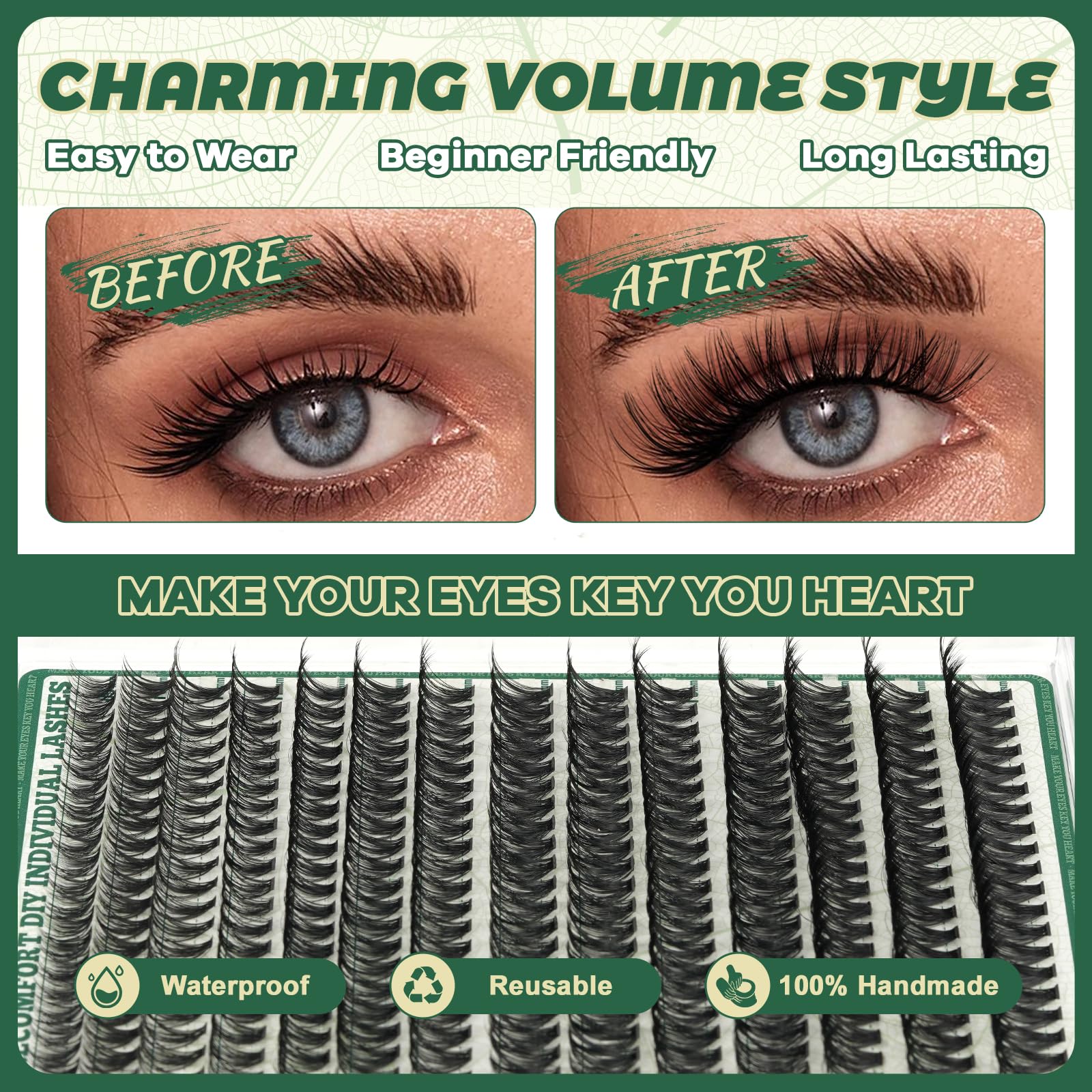 KEYYOU extensions-cils-grappes-reutilisables, longue durée avec entretien approprié.