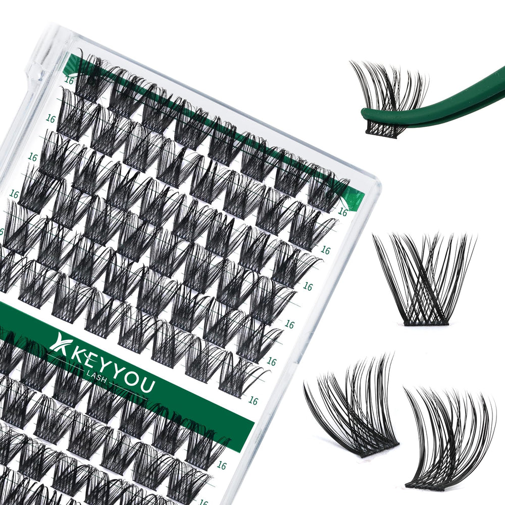 KEYYOU clusters cils 96pcs Y01 D Curl 16mm en gros plan, pose rapide