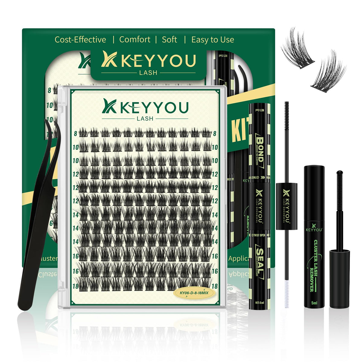 KEYYOU ensemble KY06: boîte luxueuse et cils naturels pour un port quotidien.