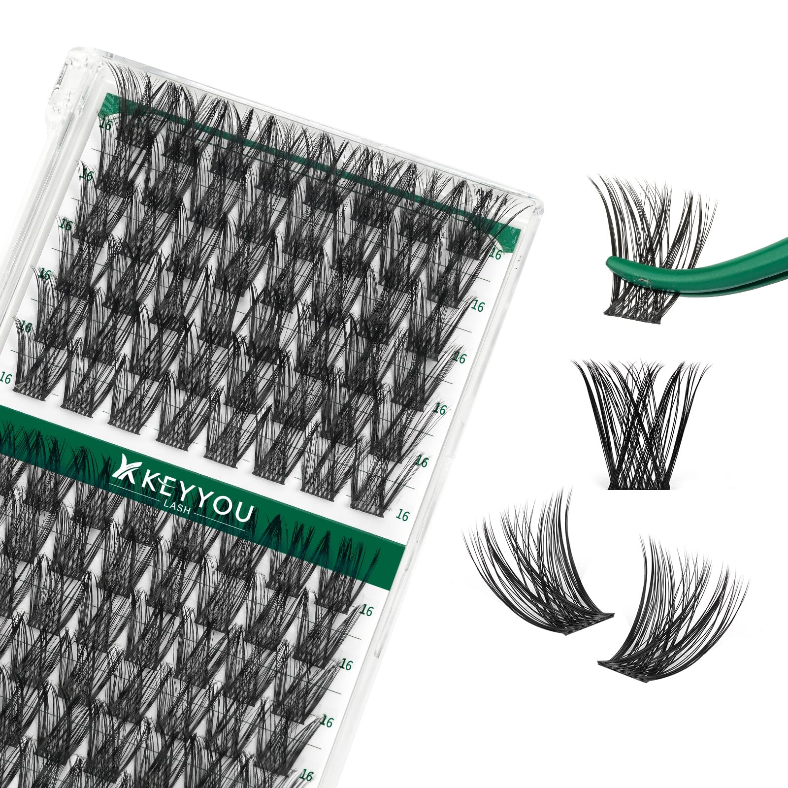 KEYYOU ensembles de cils 96 pièces – courbure 16 mm pour un look naturel.