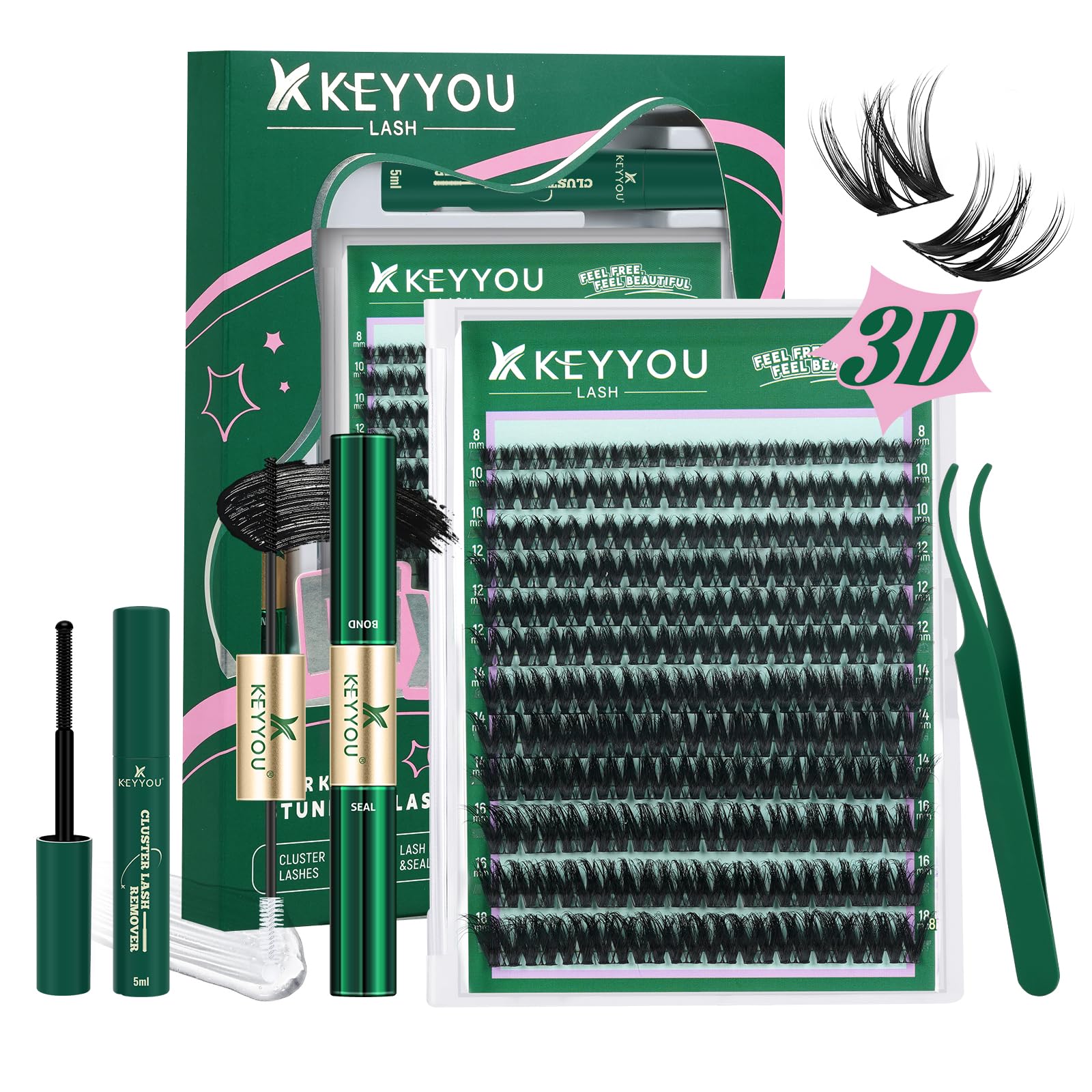 KEYYOU Flora Lash clusters kit 3D: ensemble pour créer des cils volumineux et personnalisés