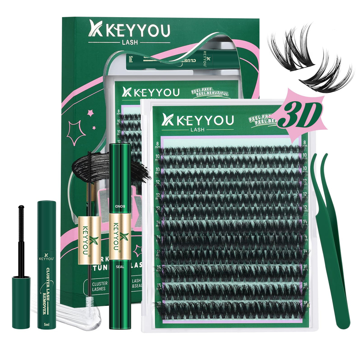 KEYYOU Flora Lash clusters kit 3D: ensemble pour créer des cils volumineux et personnalisés