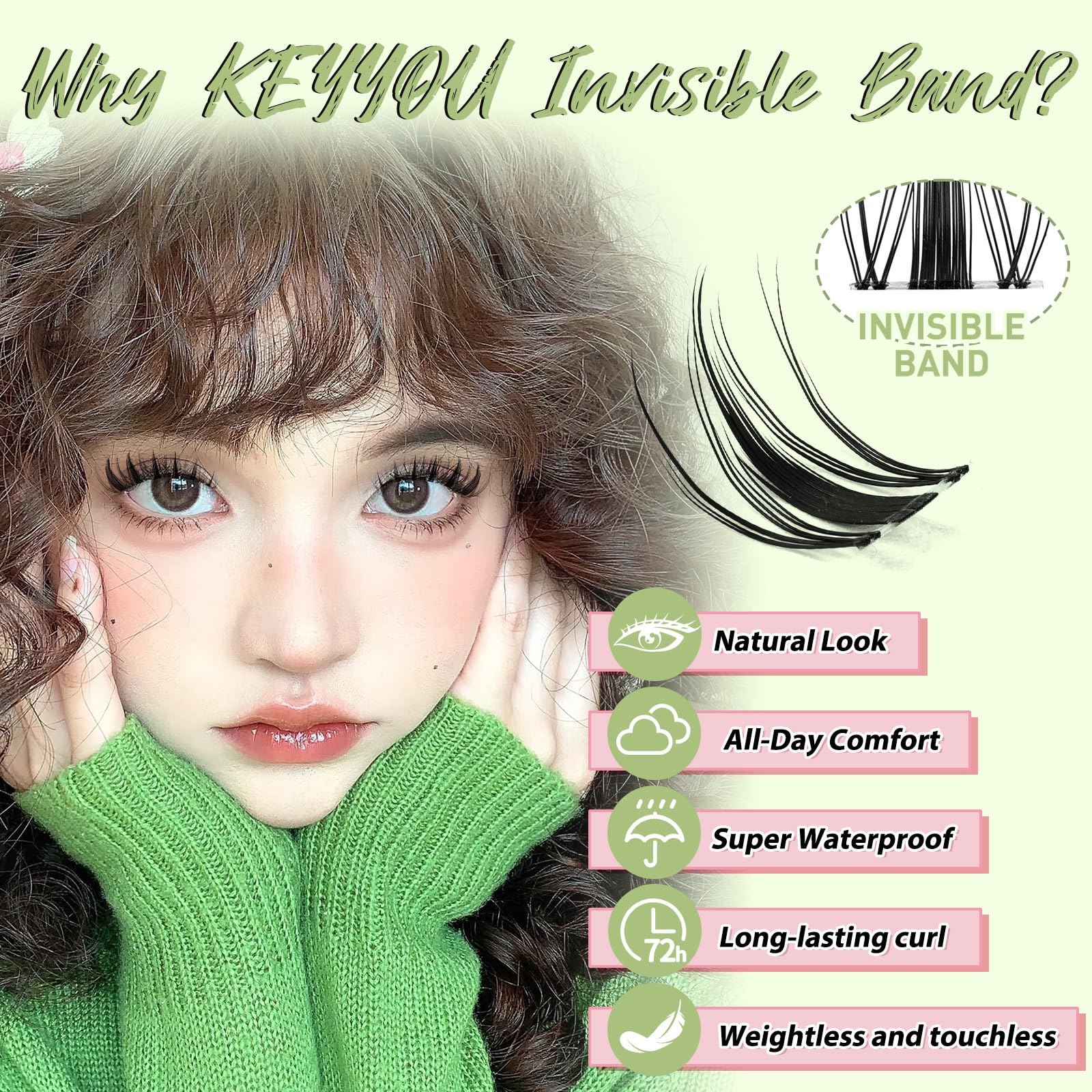 KEYYOU invisible band lashes blend smoothly with natural lashes.