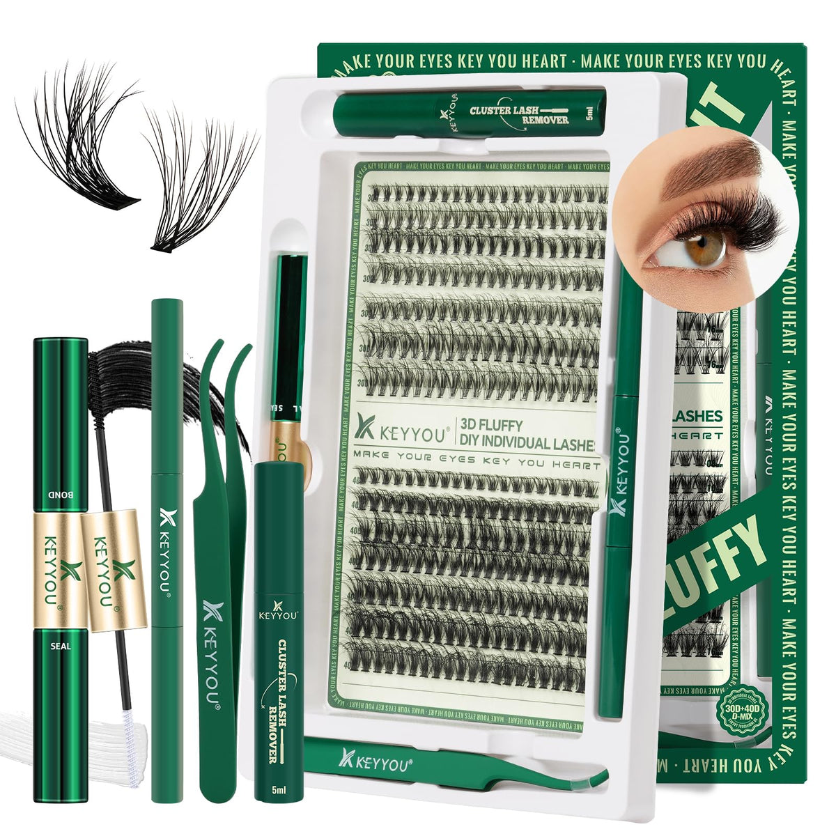 KEYYOU kit cils 3D ensemble, regard plus ouvert et volumineux possible