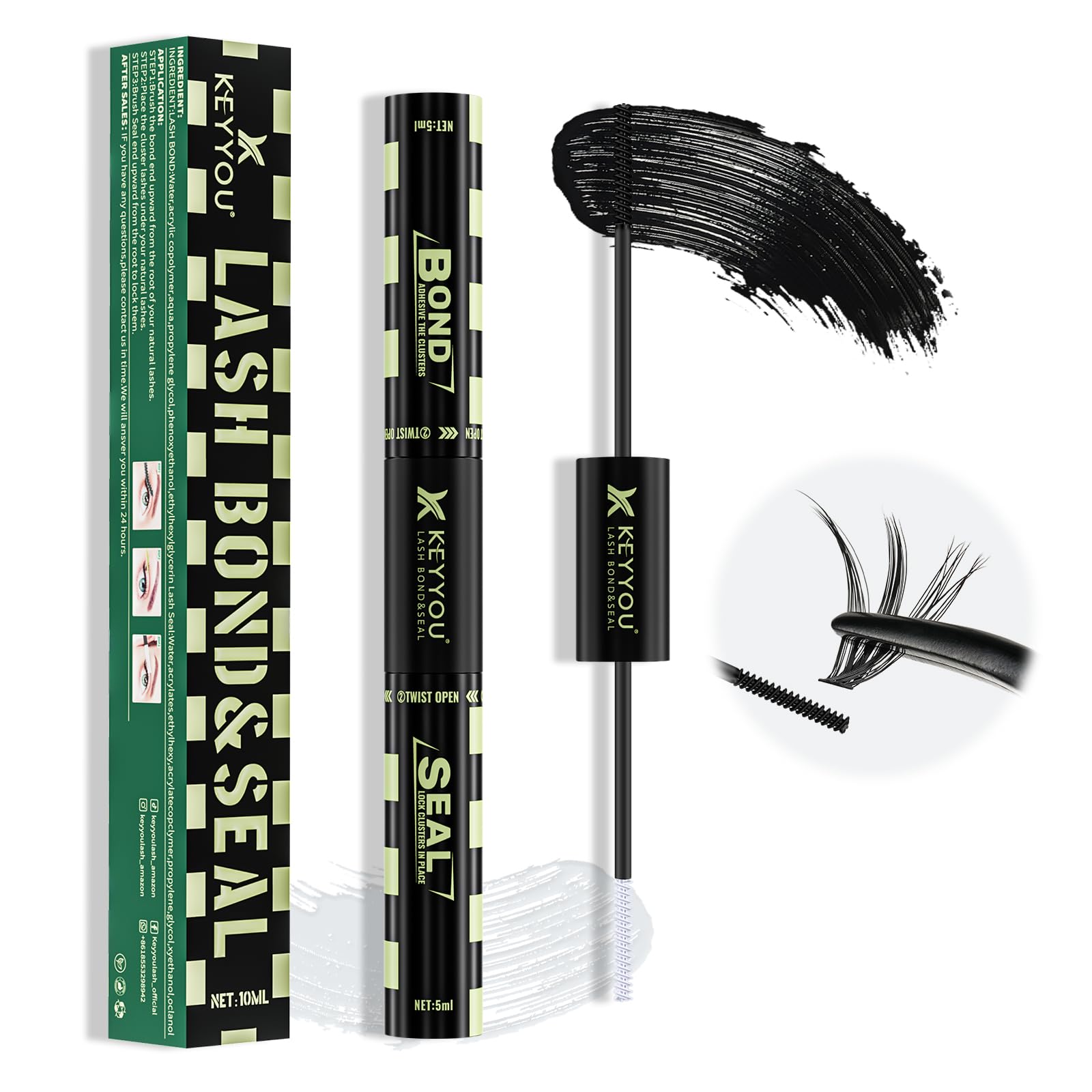 KEYYOU Lash Bond et Seal, bouteille noire 10 ml, fixation rapide des cils.