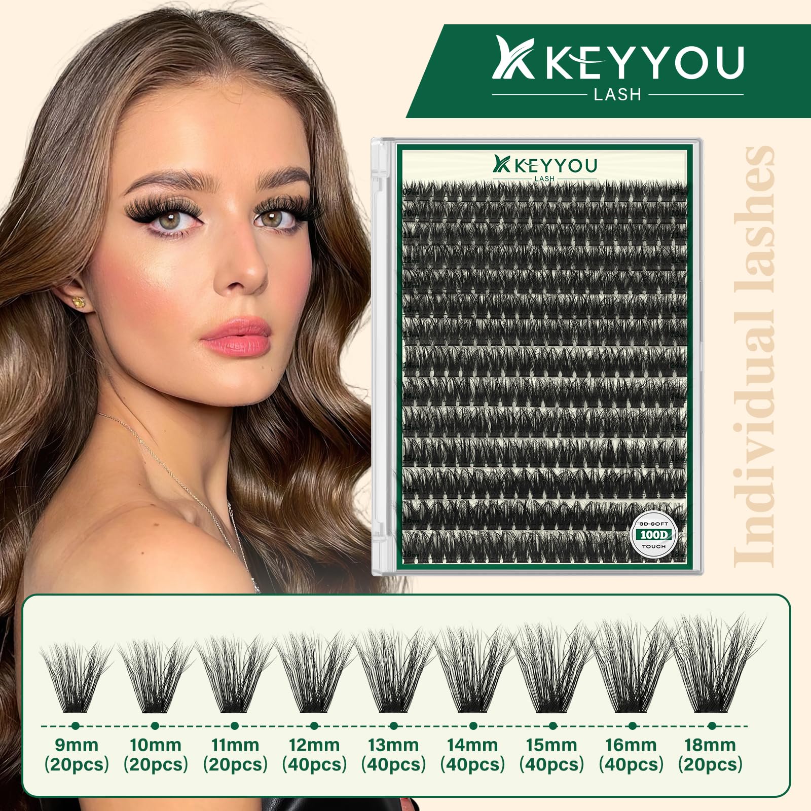 KEYYOU LASH Clusters – 100D courbure D pour un port léger et durable