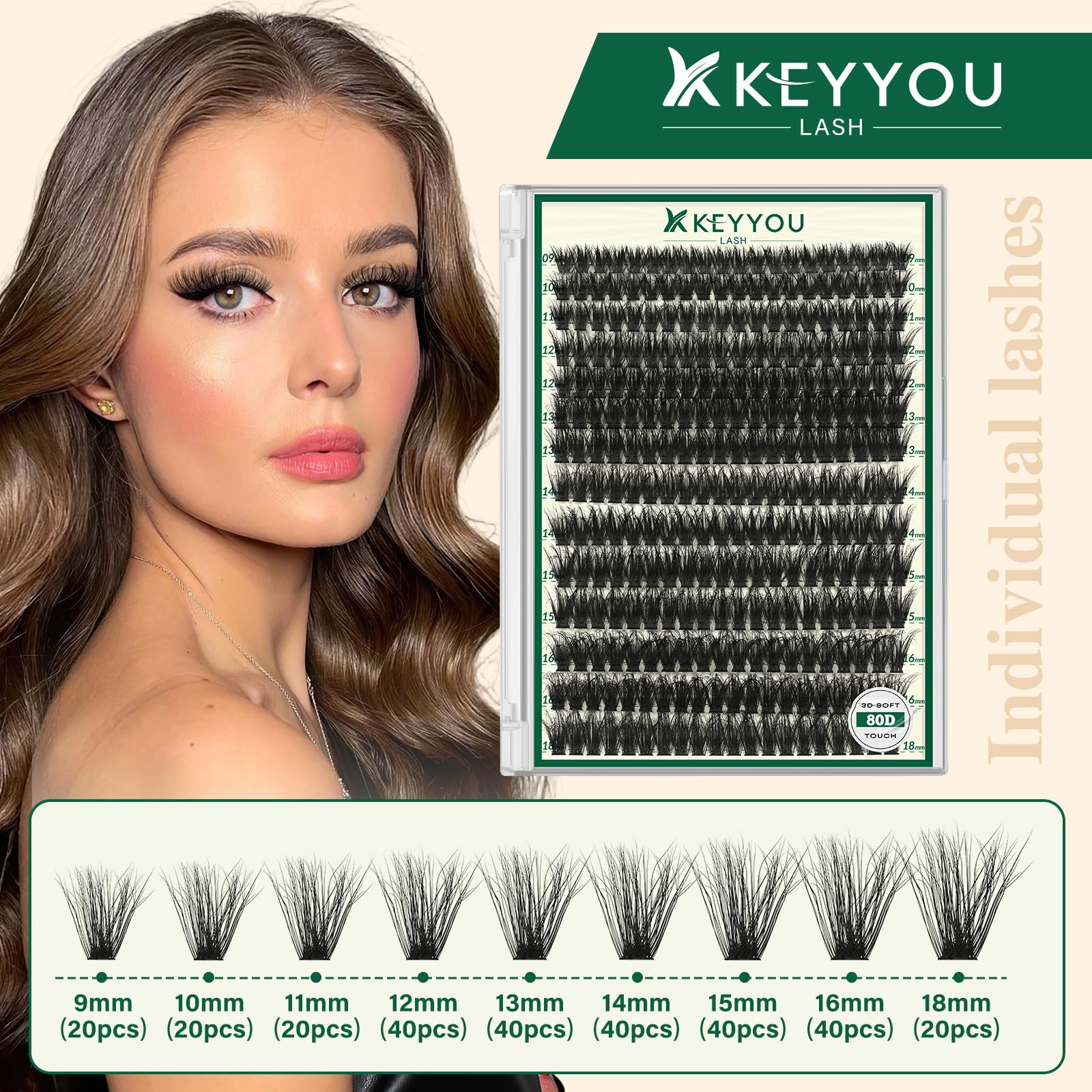 KEYYOU LASH Clusters 80D Curl: courbure durable pour cils plus dynamiques