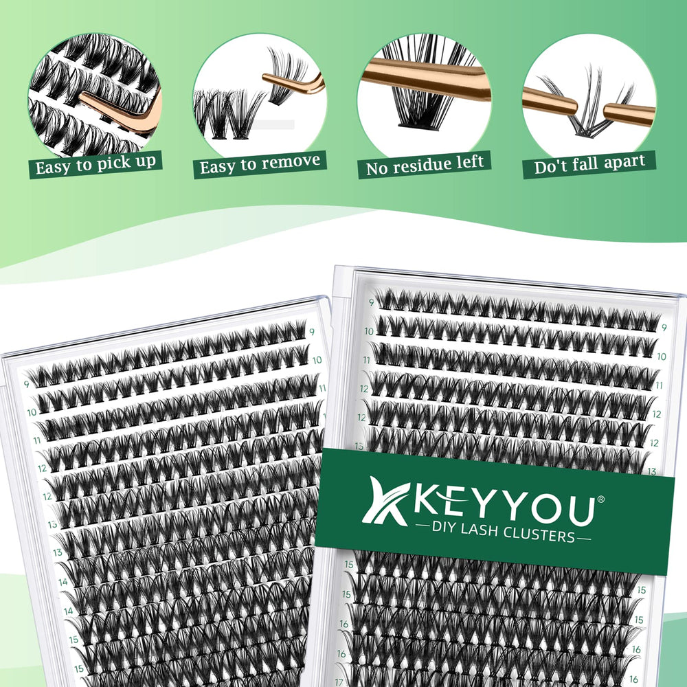 KEYYOU Cils en grappes, montage rapide avec colle KEYYOU pour une tenue possible.