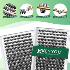KEYYOU Cils en grappes, montage rapide avec colle KEYYOU pour une tenue possible.