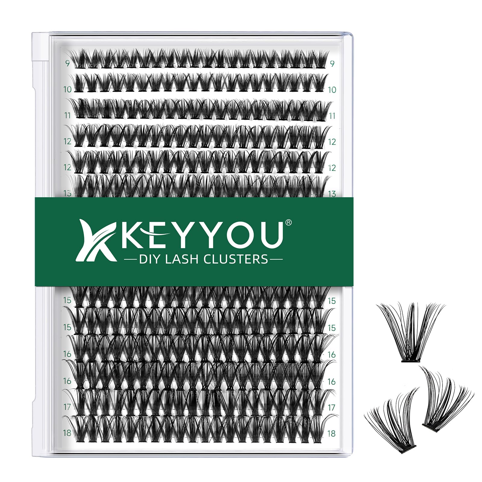 KEYYOU lash clusters sur plateau 300 pièces pour un choix rapide et naturel.