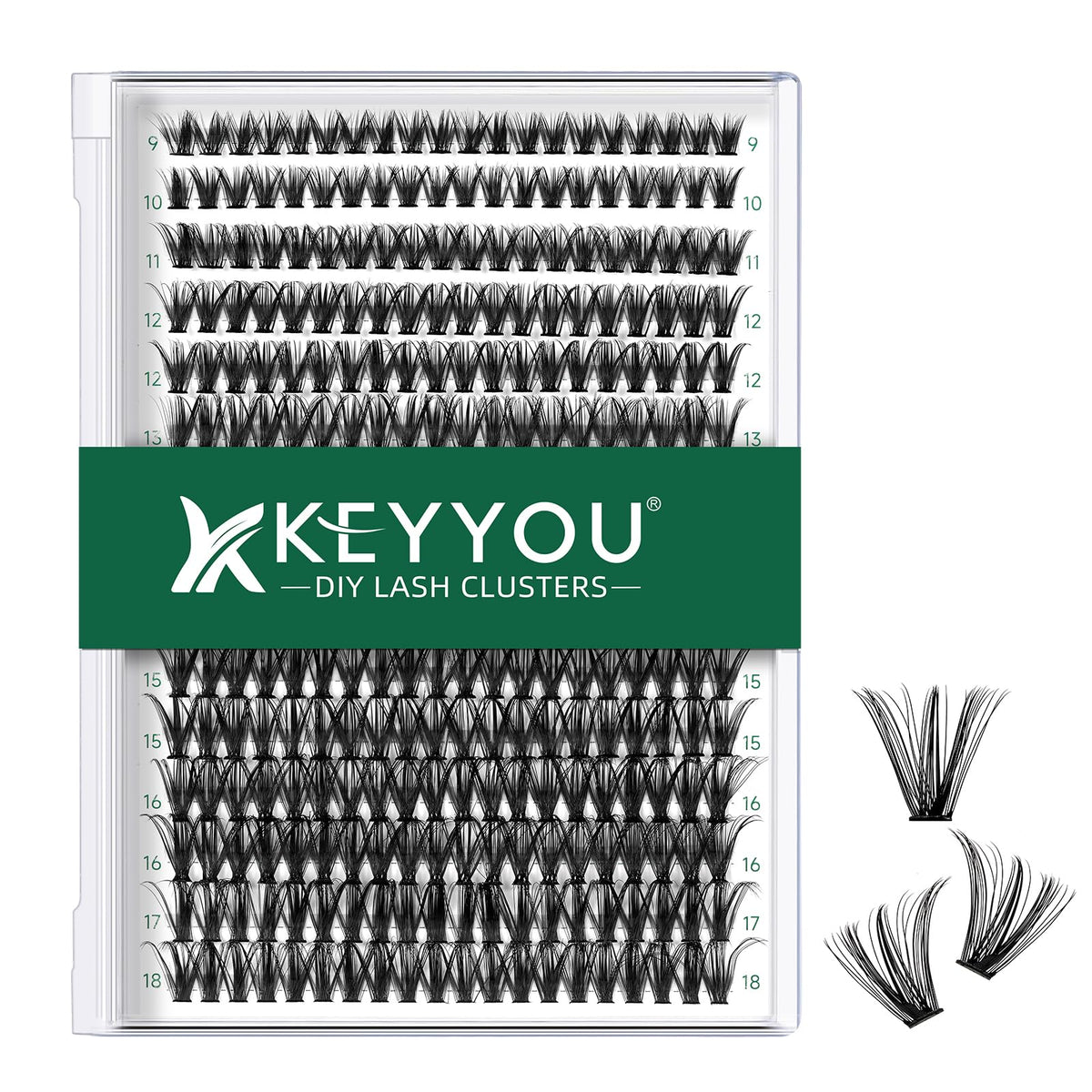 KEYYOU lash clusters sur plateau 300 pièces pour un choix rapide et naturel.