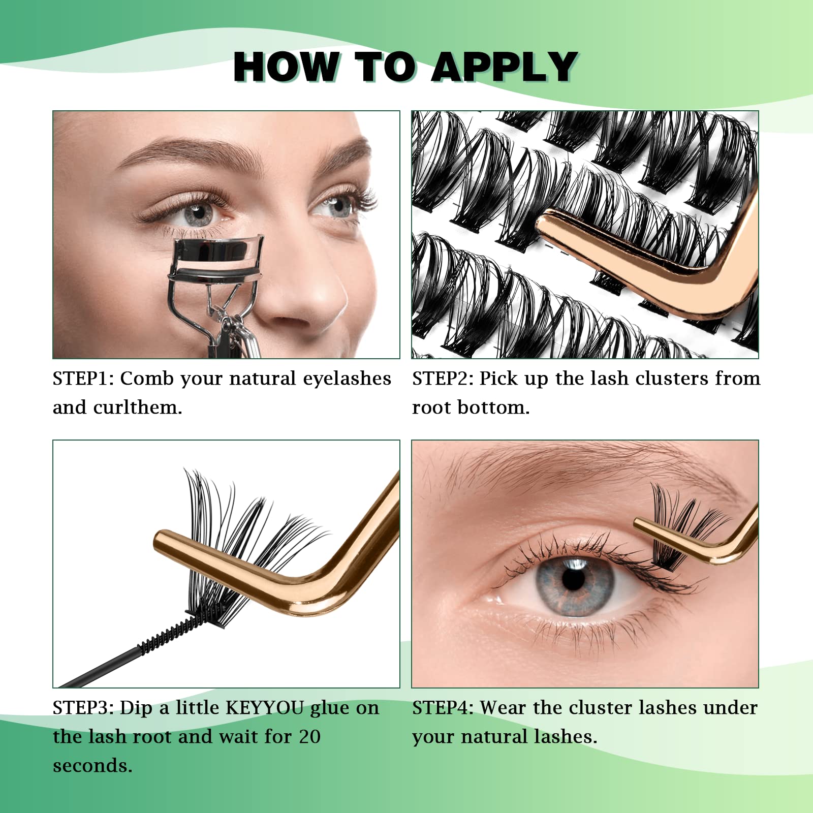 KEYYOU Cils en grappes, rendu volumisé naturel pour une allure élégante.