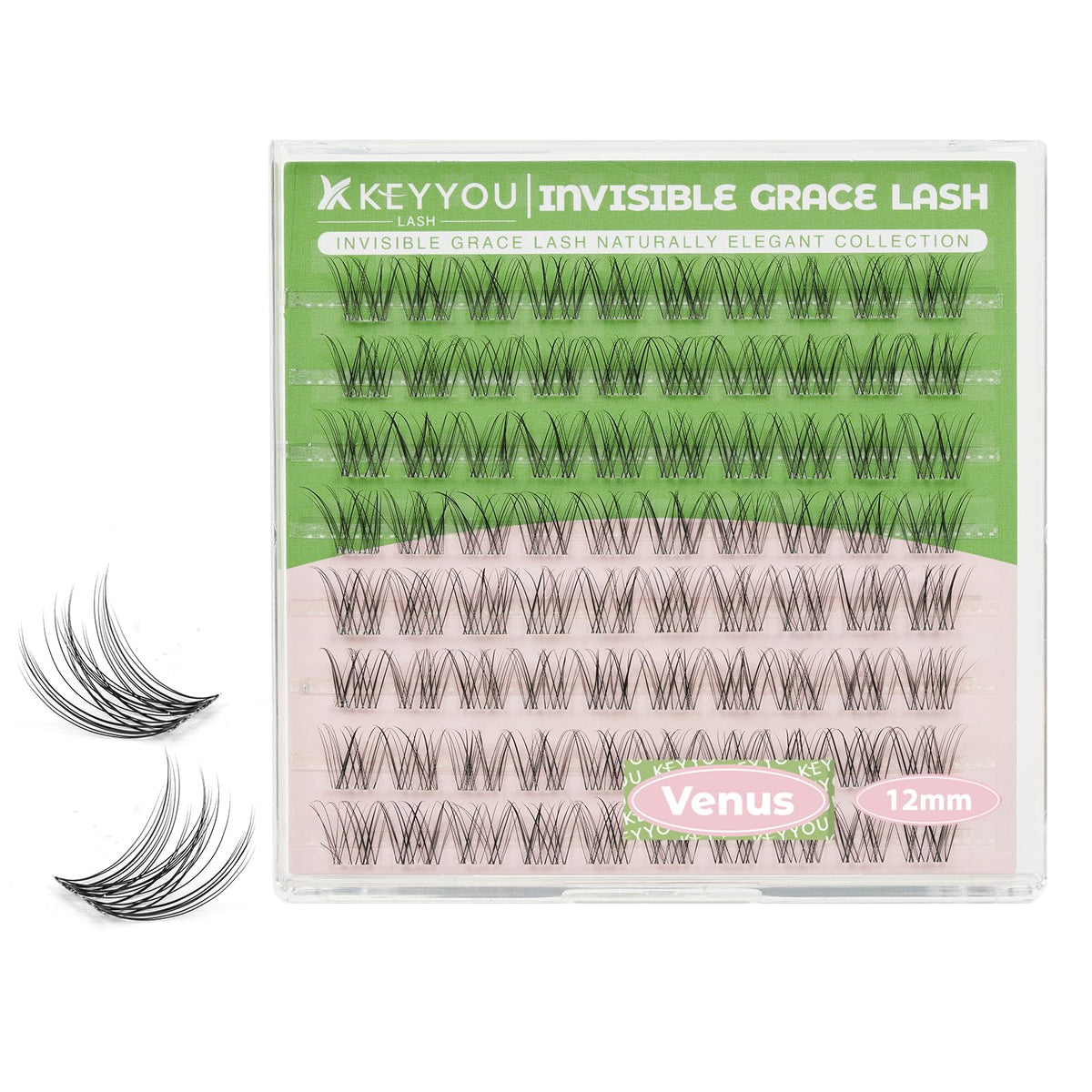 KEYYOU Venus Lash Clusters avec bande invisible pour un regard naturel.